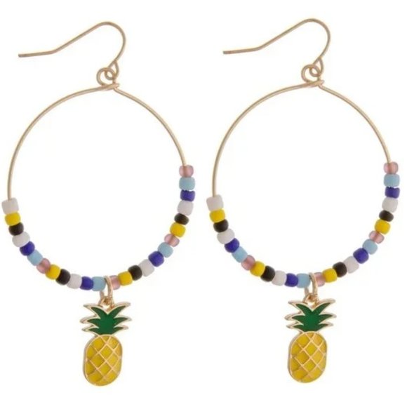 One Blessed Nana Jewelry - ❤️NWT  BOUTIQUE  PERFECT for SPRING/SUMMER  BEADED PINEAPPLE HOOP EARRINGS